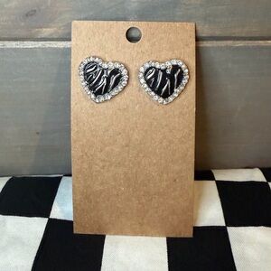 Rhinestone Zebra Print Heart Stud Earrings